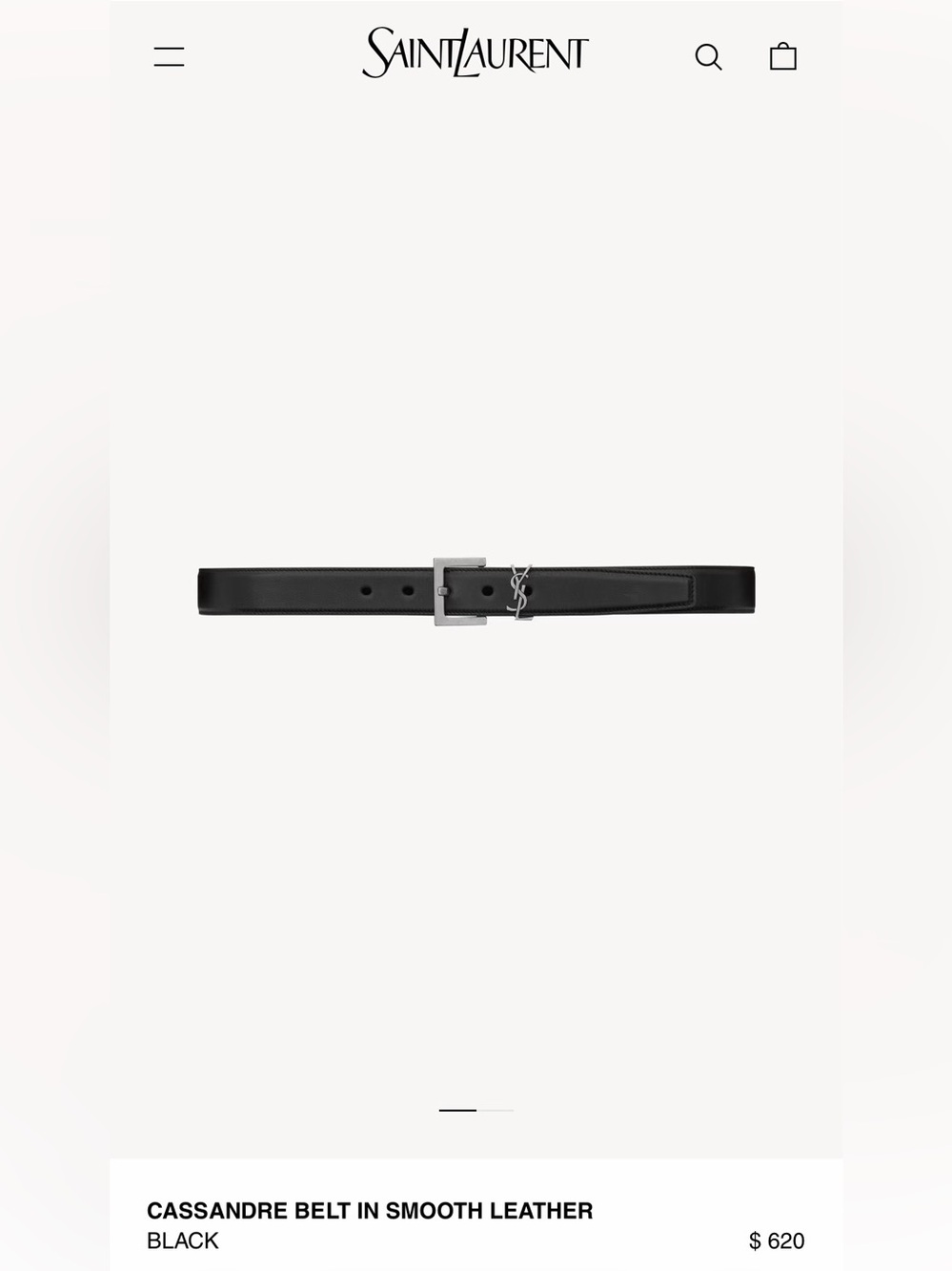 Saint Laurent Cassandre Black Leather Belt with Silver YSL Logo